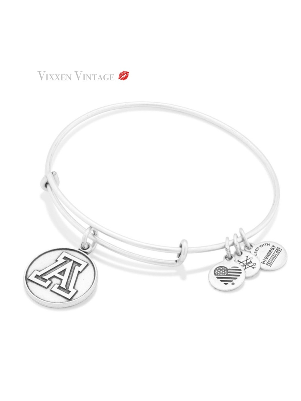 ALEX & ANI 2016 'U OF A CHARM BANGLE BRACELET' IN SATIN SILVER FINISH